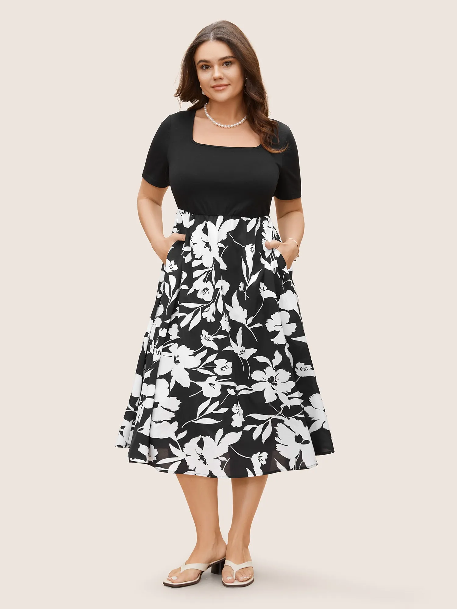Square Neck Silhouette Floral Print Midi Dress sold by Bloomchic product image thumbnail 2