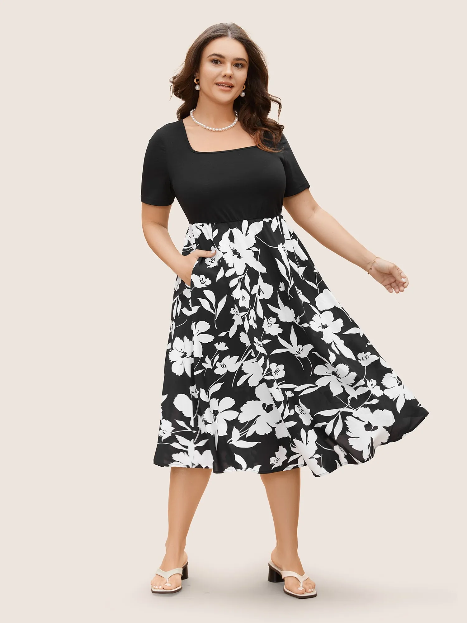 Square Neck Silhouette Floral Print Midi Dress sold by Bloomchic