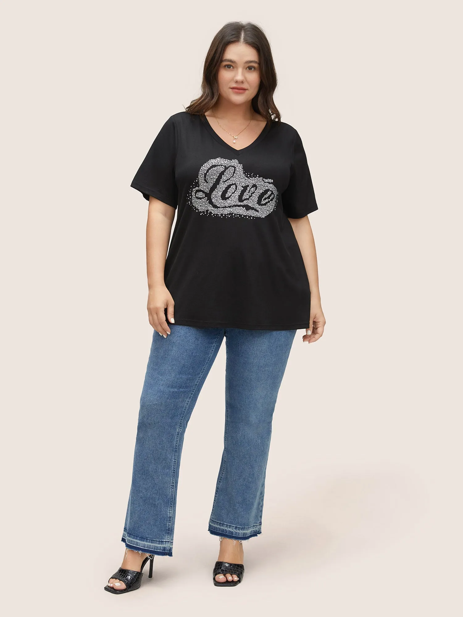 Love Rhinestone V Neck T-shirt sold by Bloomchic product image thumbnail 3
