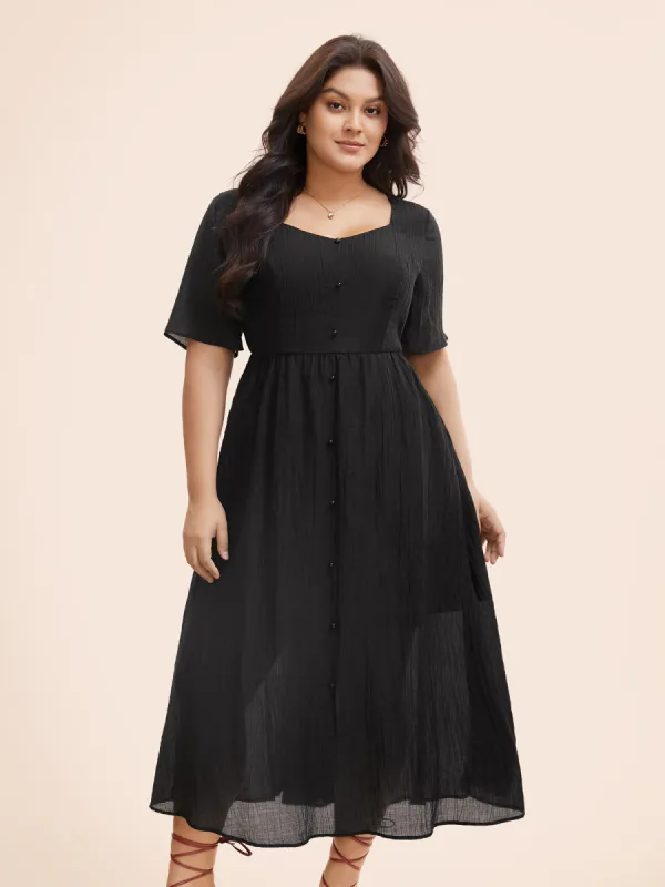 Plain Textured Button Detail Maxi Dress sold by Bloomchic