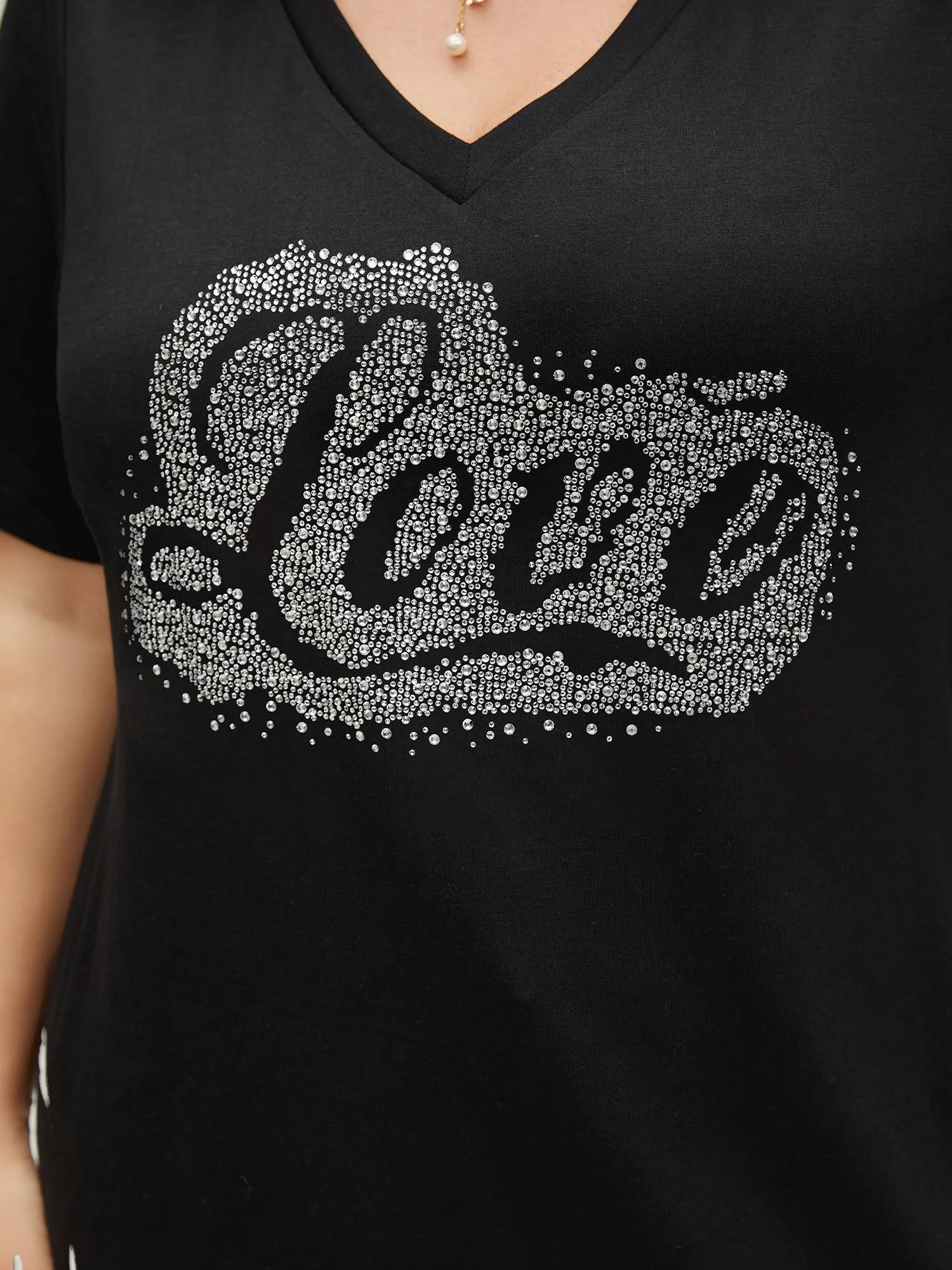 Love Rhinestone V Neck T-shirt sold by Bloomchic product image thumbnail 4
