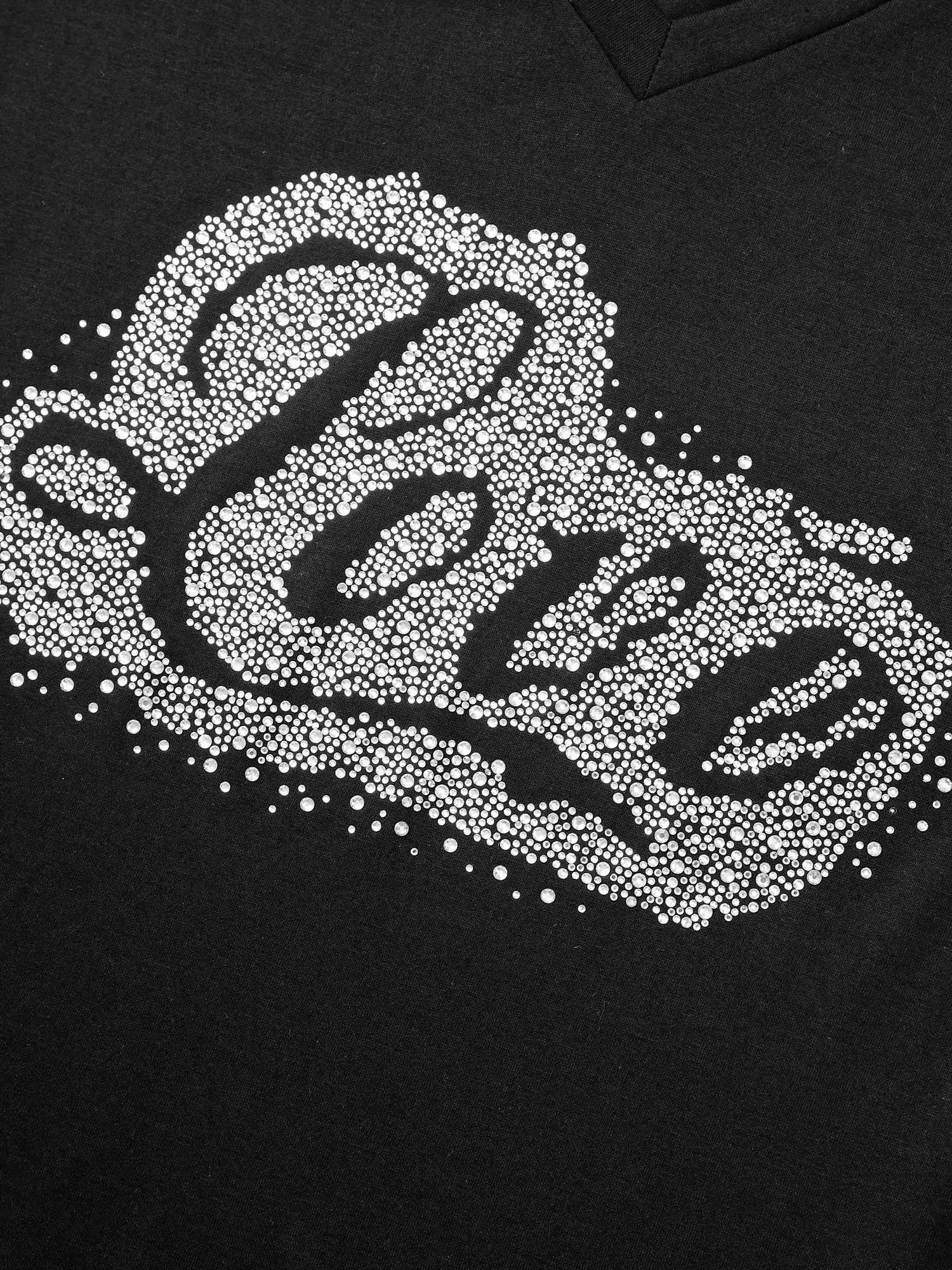 Love Rhinestone V Neck T-shirt sold by Bloomchic product image thumbnail 5
