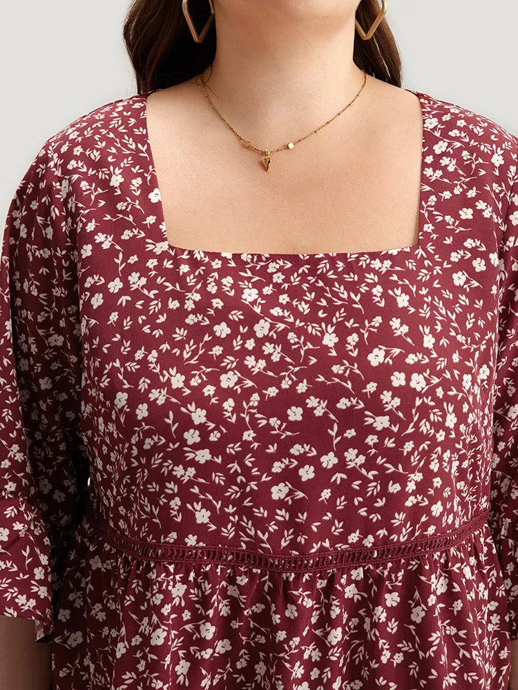 Silhouette Floral Print Lace Patchwork Square Neck Flutters Blouse sold by Bloomchic product image thumbnail 5