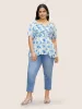 Square Neck Floral Pleated Lantern Sleeve Blouse sold by Bloomchic