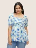 Square Neck Floral Pleated Lantern Sleeve Blouse sold by Bloomchic