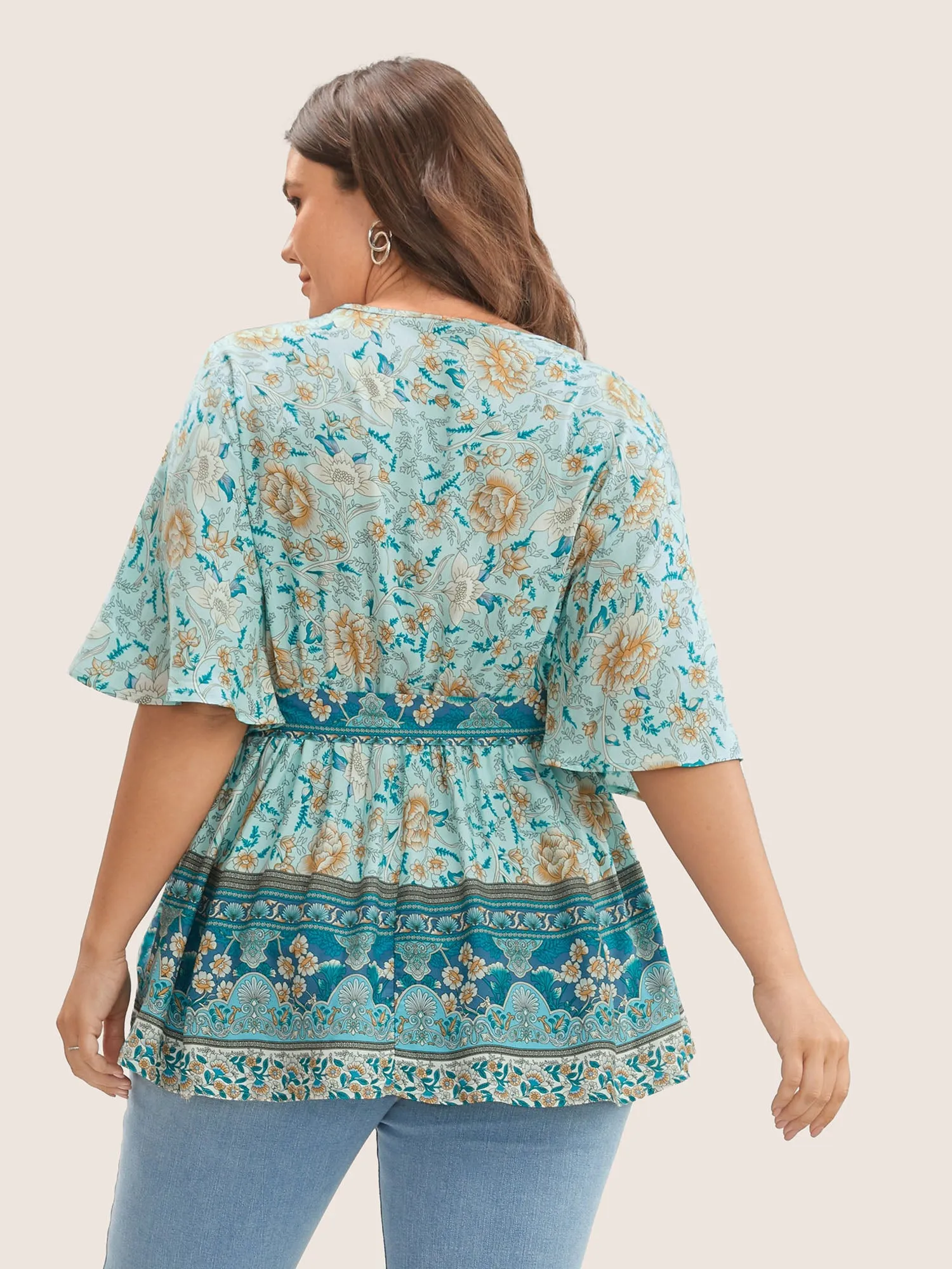 Floral Print Ruffles Belted Blouse sold by Bloomchic product image thumbnail 5