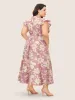 Silhouette Floral Print Wrap Ruffle Cap Sleeve Dress sold by Bloomchic