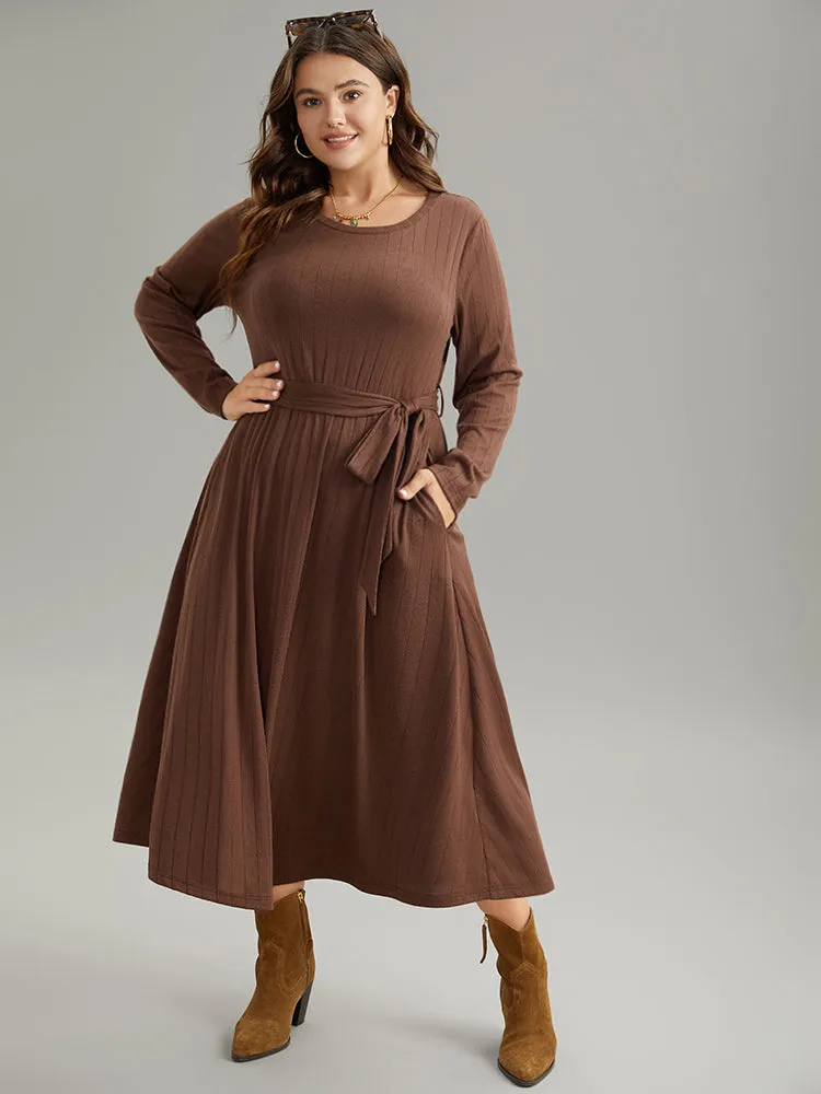 Plain Rib Knit Belted Pocket Dress sold by Bloomchic product image thumbnail 2