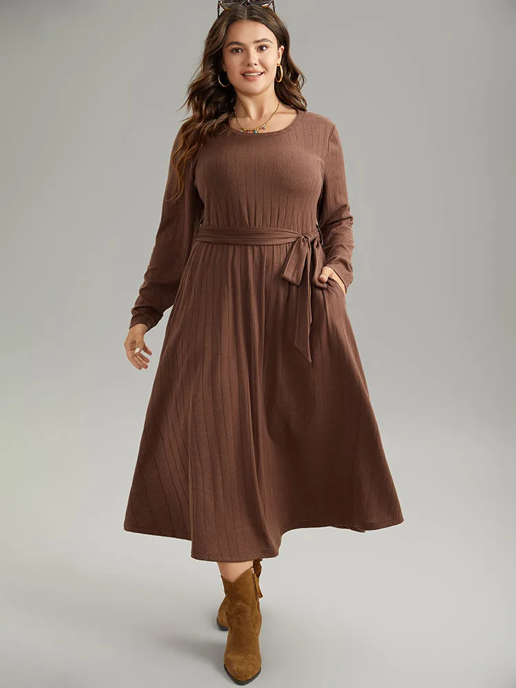 Plain Rib Knit Belted Pocket Dress sold by Bloomchic