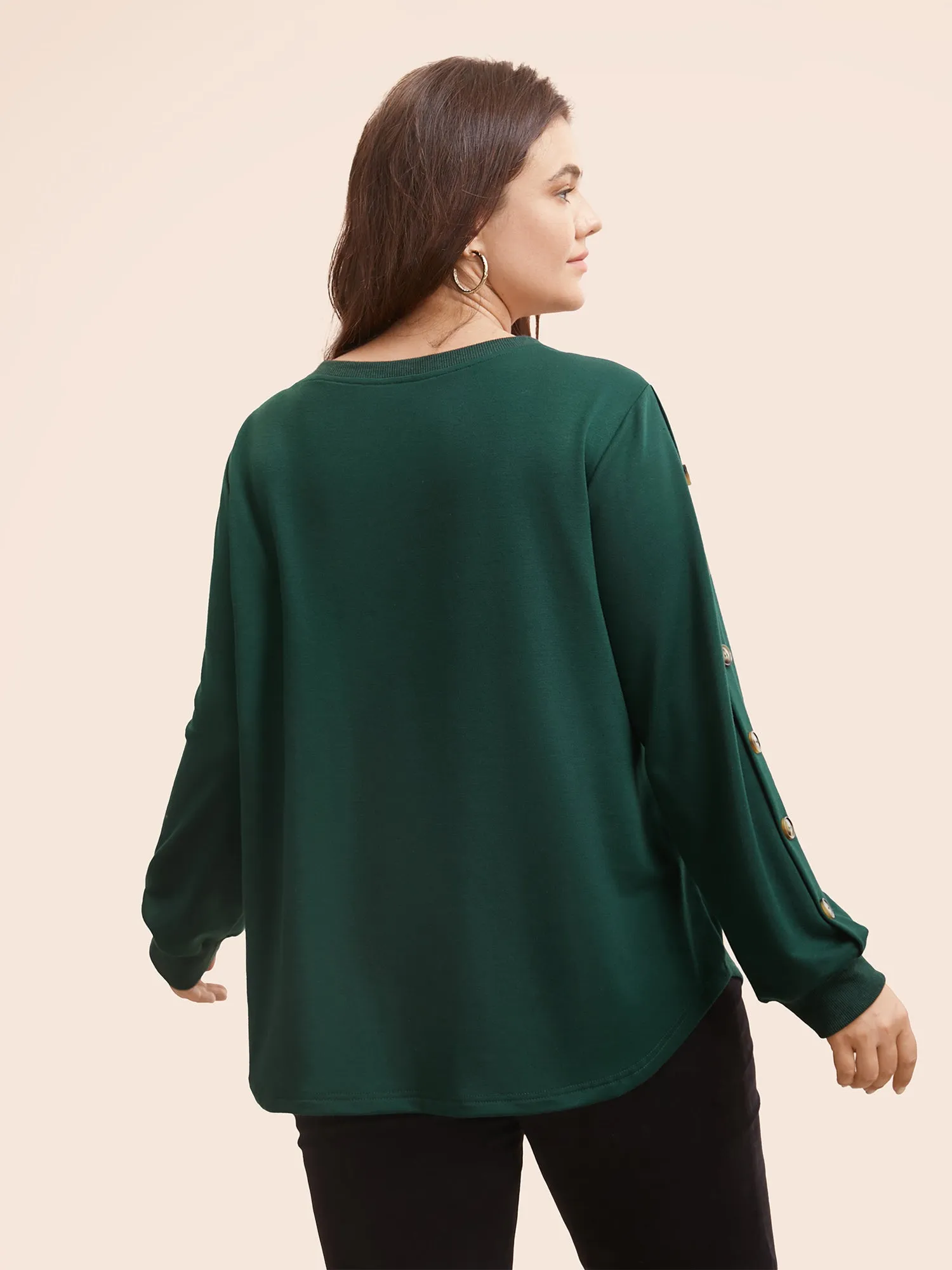 Crew Neck Patchwork Button Detail Sweatshirt sold by Bloomchic product image thumbnail 2