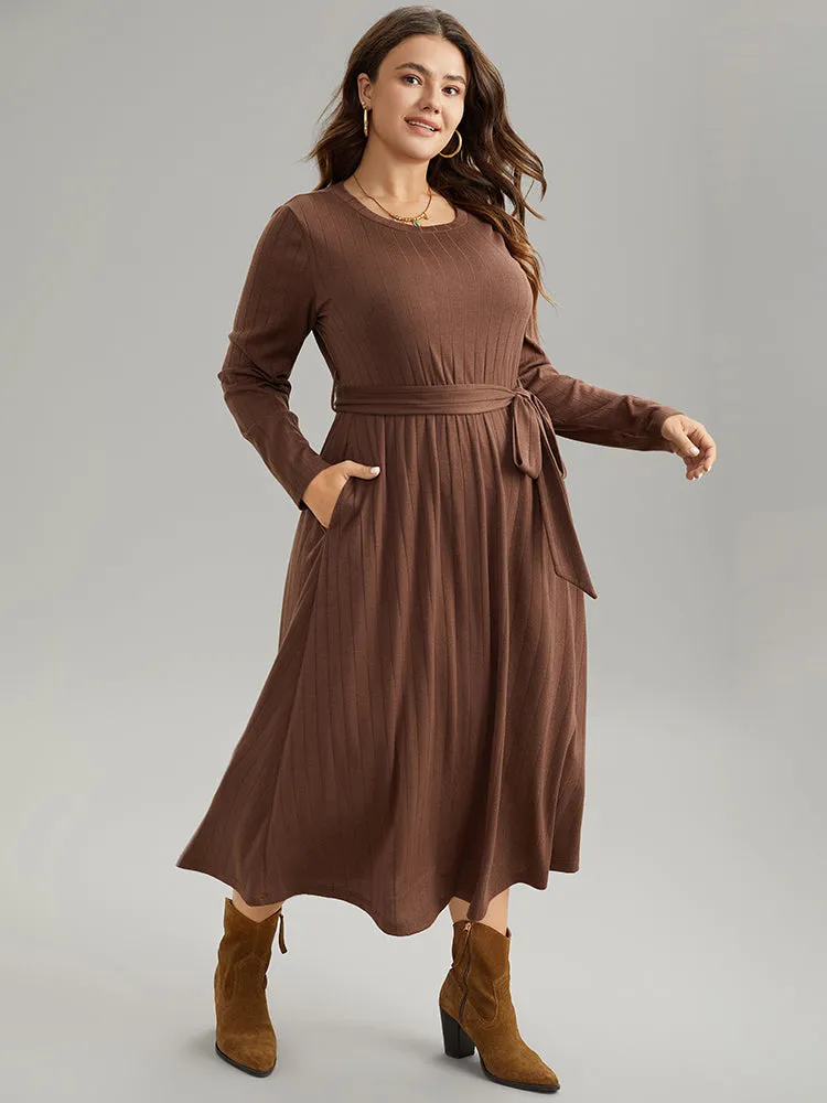 Plain Rib Knit Belted Pocket Dress sold by Bloomchic product image thumbnail 5