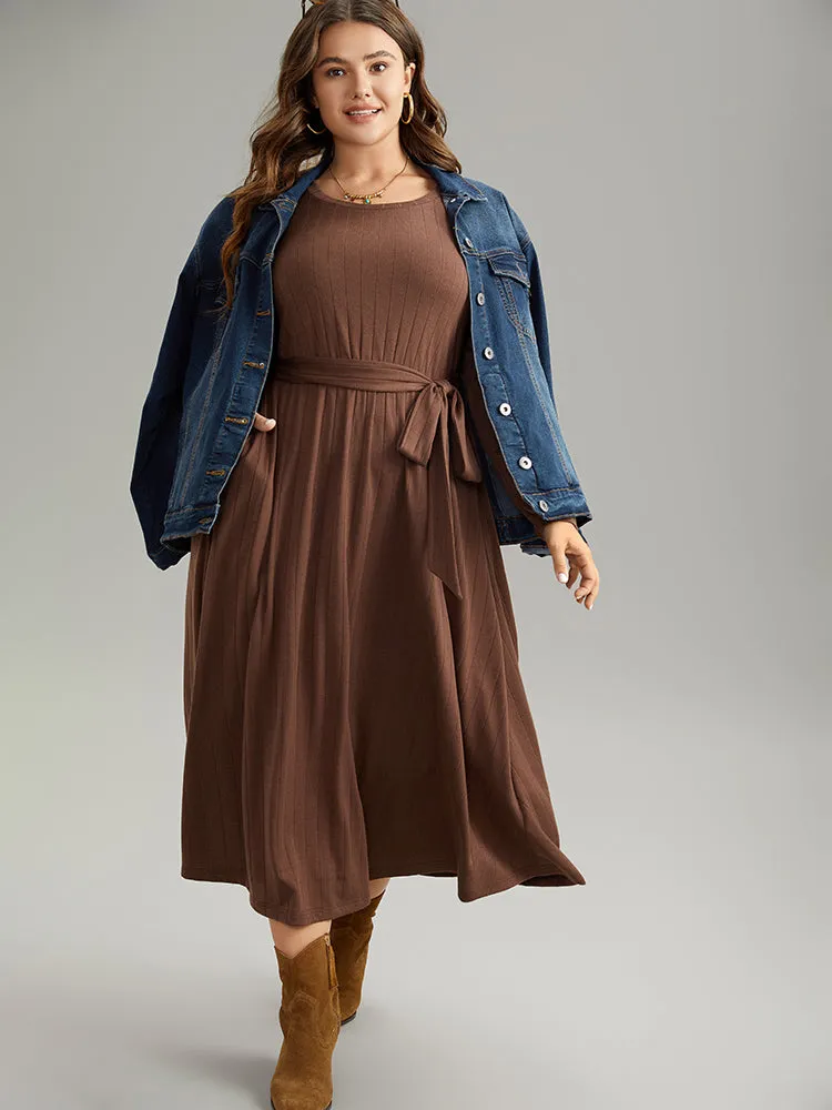 Plain Rib Knit Belted Pocket Dress sold by Bloomchic product image thumbnail 4