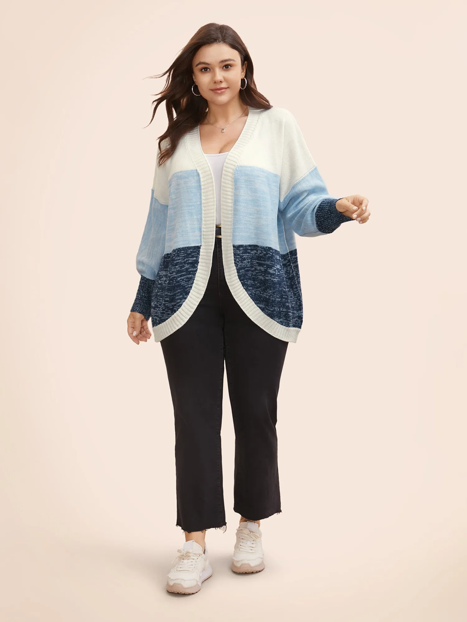 Colorblock Contrast Curved Hem Cardigan sold by Bloomchic product image thumbnail 3