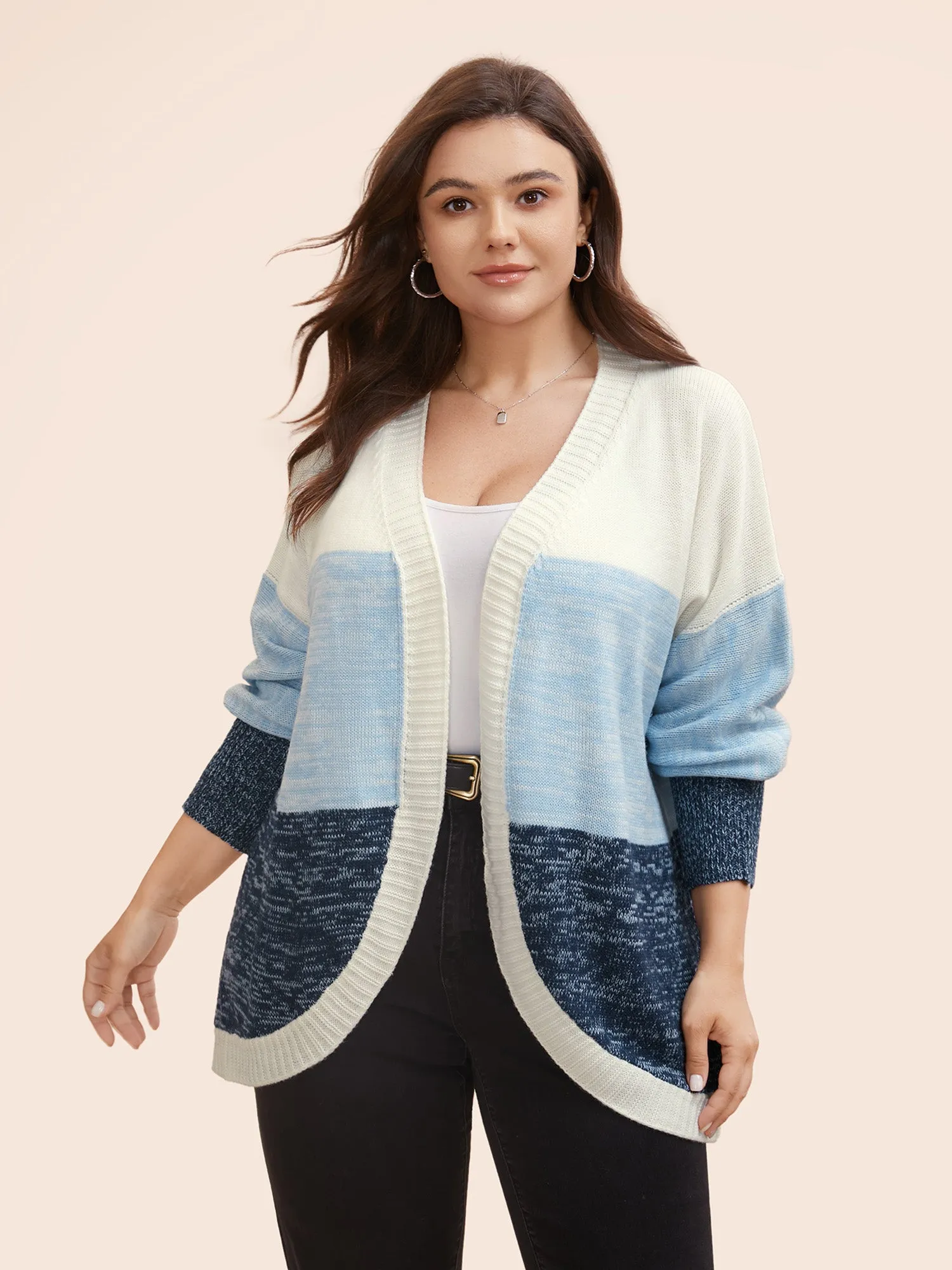 Colorblock Contrast Curved Hem Cardigan sold by Bloomchic product image thumbnail 4