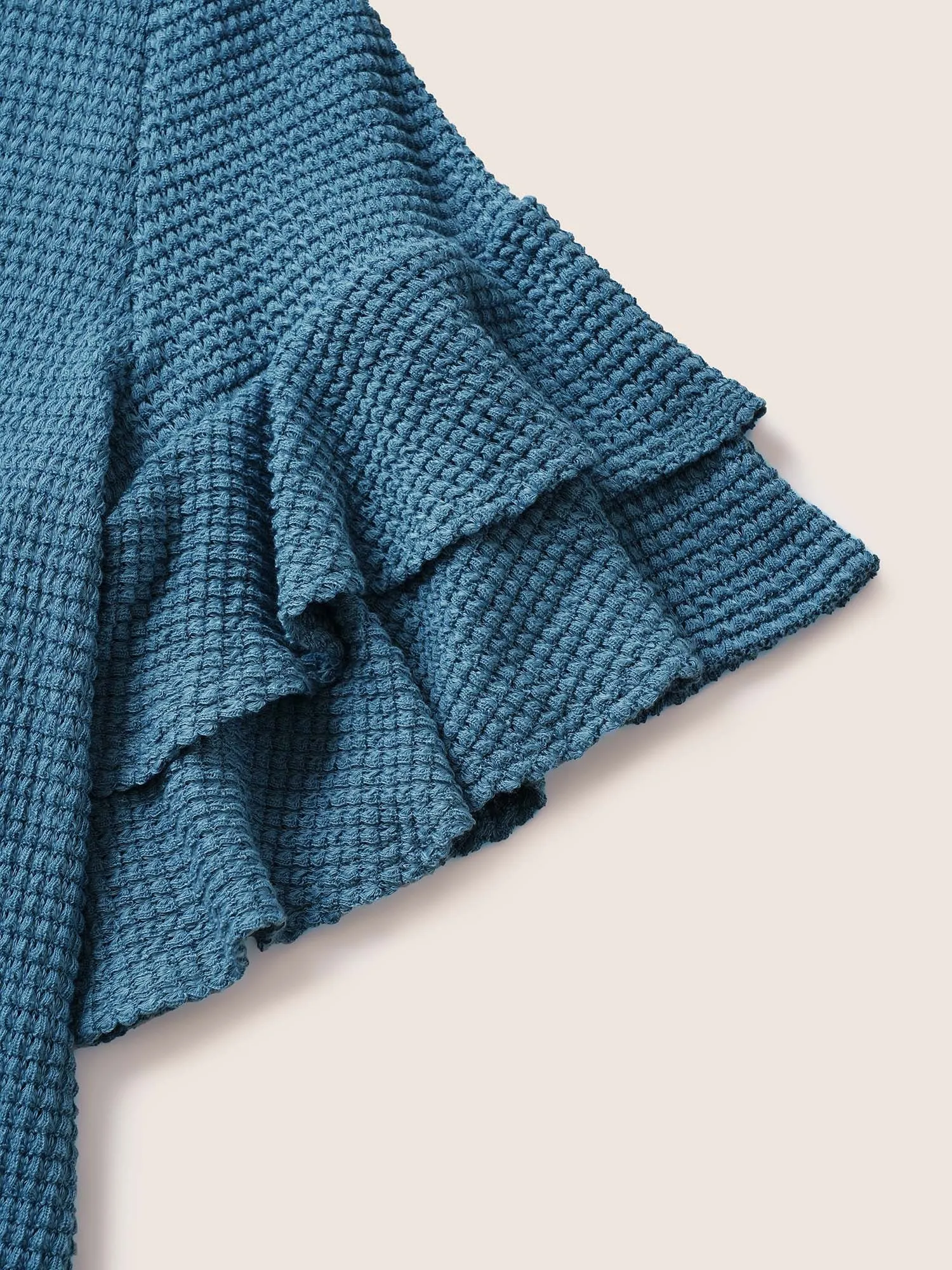 Solid Waffle Knit Tiered Flutter Sleeve T-shirt sold by Bloomchic product image thumbnail 5