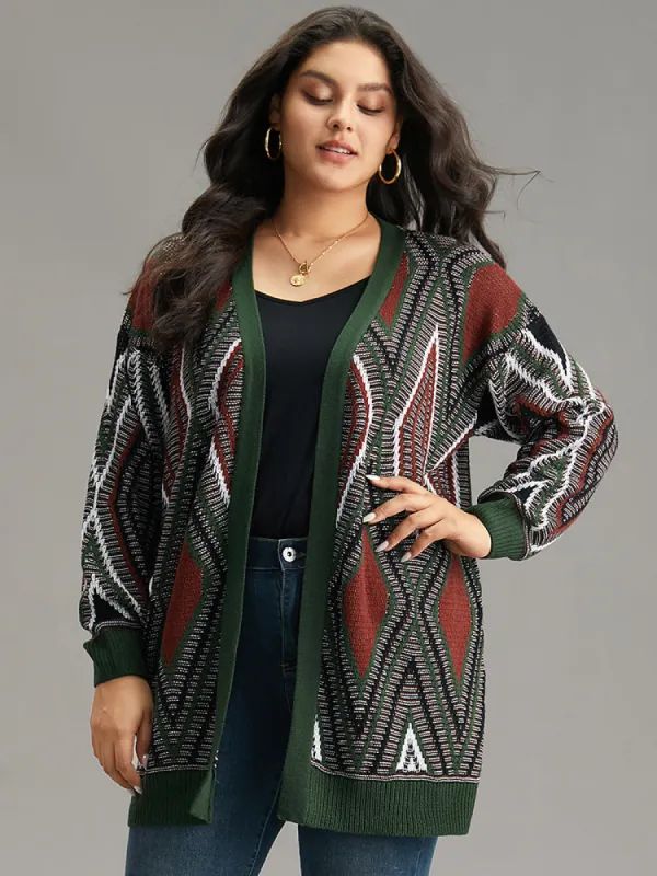 Geometric Contrast Open Front Cardigan sold by Bloomchic