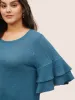 Solid Waffle Knit Tiered Flutter Sleeve T-shirt sold by Bloomchic