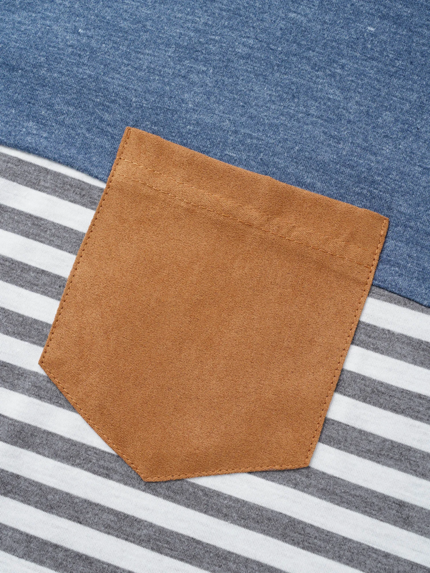 Striped Patchwork Round Neck Patched Pocket T-shirt sold by Bloomchic product image thumbnail 5