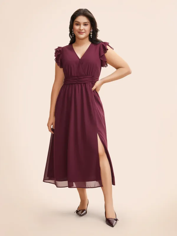 Chiffon Tiered Ruffle Cap Sleeve Split Hem Dress sold by Bloomchic