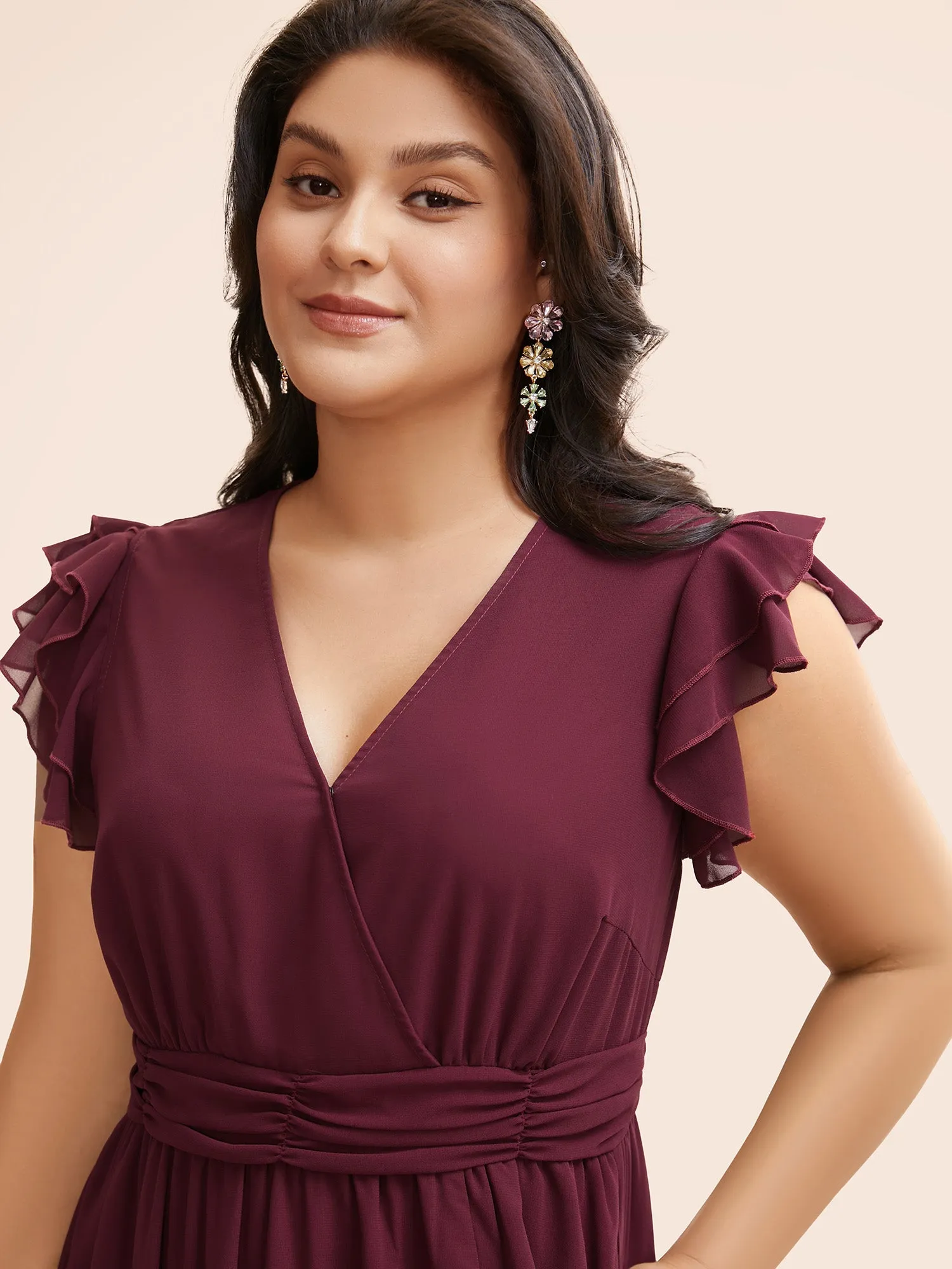 Chiffon Tiered Ruffle Cap Sleeve Split Hem Dress sold by Bloomchic product image thumbnail 4