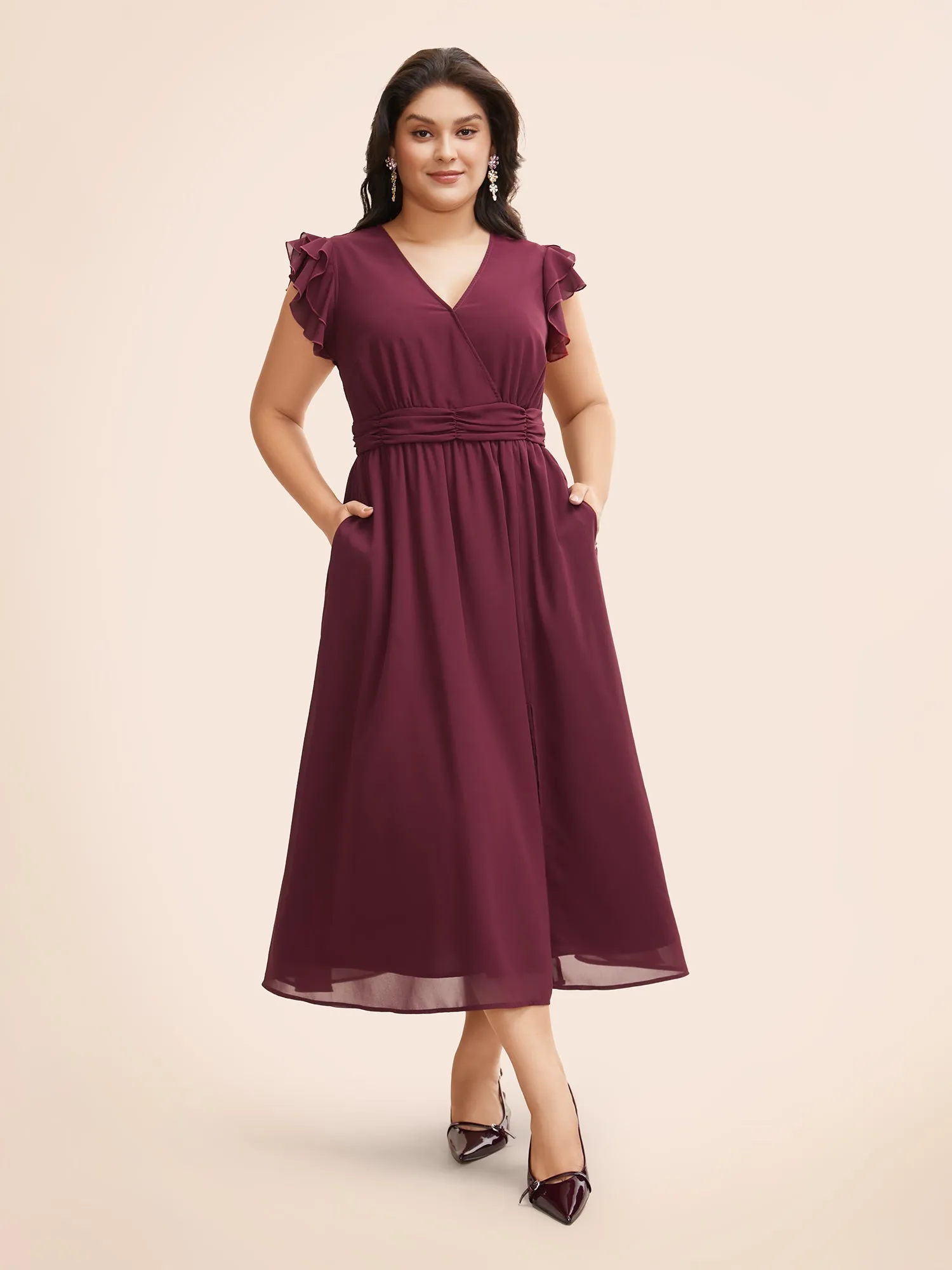Chiffon Tiered Ruffle Cap Sleeve Split Hem Dress sold by Bloomchic product image thumbnail 2