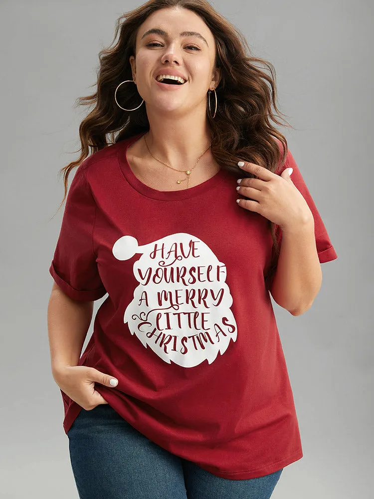 Christmas Print Round Neck Roll Sleeve T-shirt sold by Bloomchic product image thumbnail 5