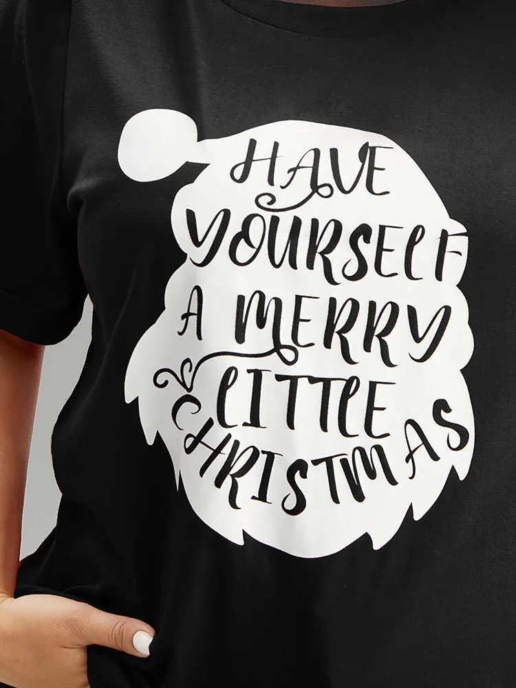 Christmas Print Round Neck Roll Sleeve T-shirt sold by Bloomchic product image thumbnail 4