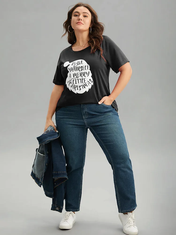 Christmas Print Round Neck Roll Sleeve T-shirt sold by Bloomchic product image thumbnail 3