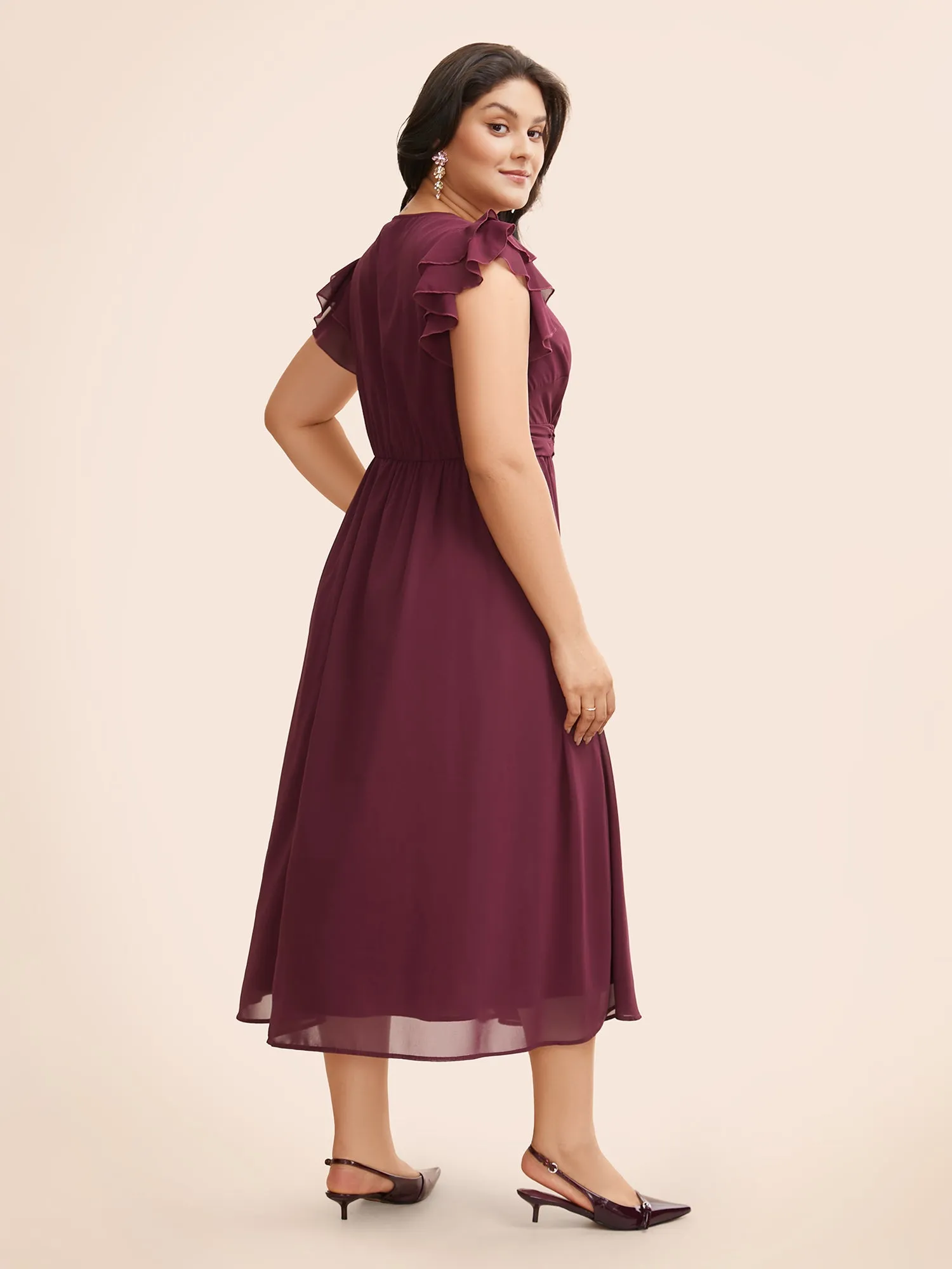 Chiffon Tiered Ruffle Cap Sleeve Split Hem Dress sold by Bloomchic product image thumbnail 3