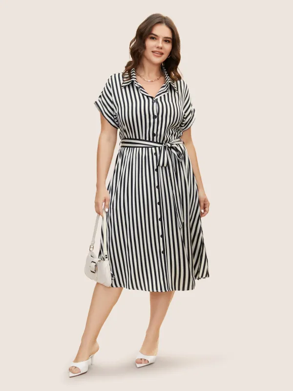 Striped Shirt Collar Batwing Sleeve Midi Dress sold by Bloomchic