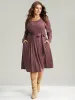 Plain Pleated Hem Belted Long Sleeve Dress sold by Bloomchic