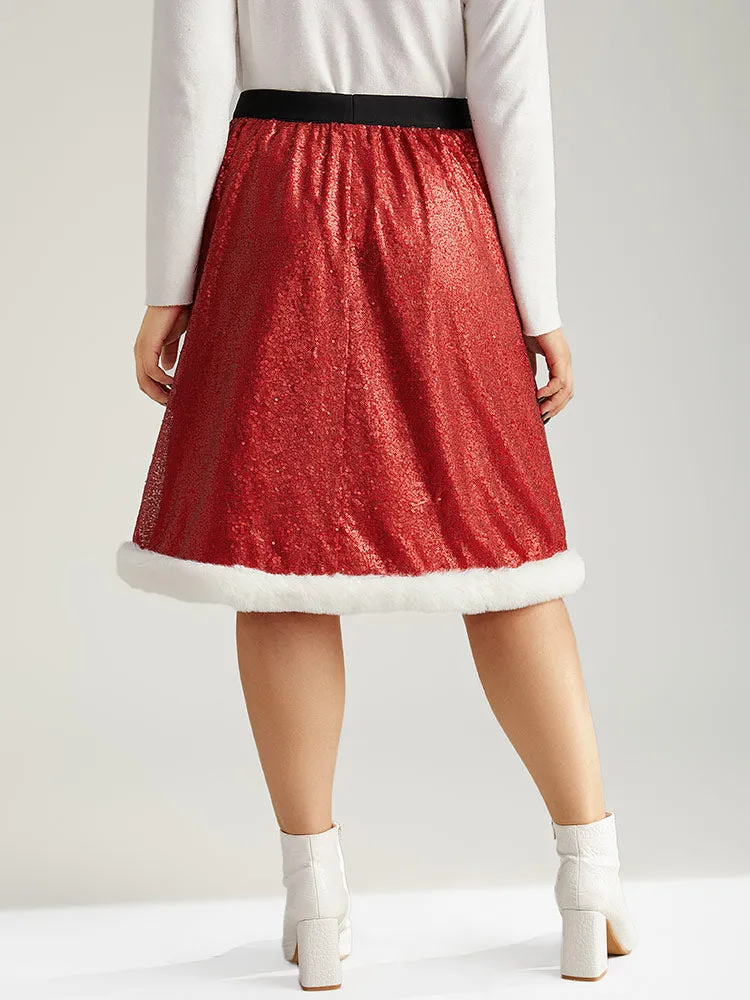 Christmas Sequin Patchwork Fuzzy Trim Skirt sold by Bloomchic product image thumbnail 2