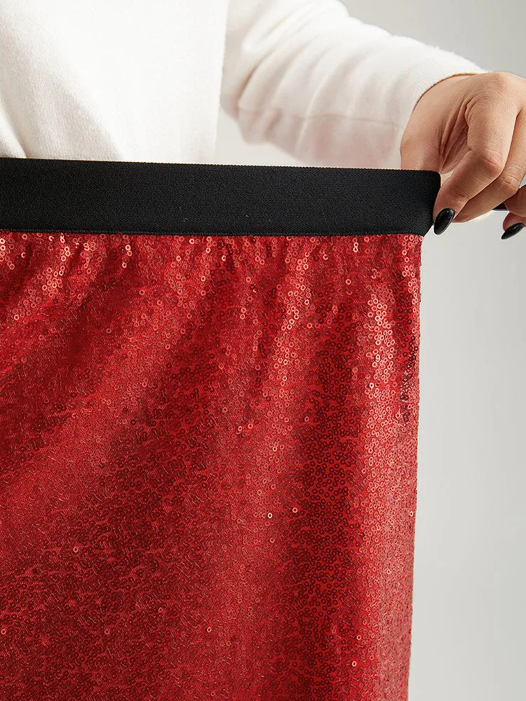 Christmas Sequin Patchwork Fuzzy Trim Skirt sold by Bloomchic product image thumbnail 5