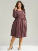 Plain Pleated Hem Belted Long Sleeve Dress sold by Bloomchic