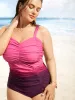 Heart Neckline Gradient Dyeing Ruched One Piece Swimsuit sold by Bloomchic