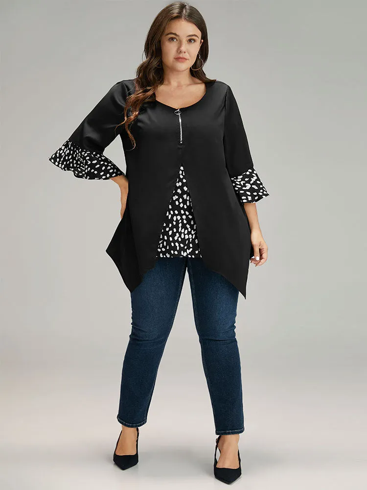 Water Drop Patchwork Ruffles Half Zip Blouse sold by Bloomchic product image thumbnail 5