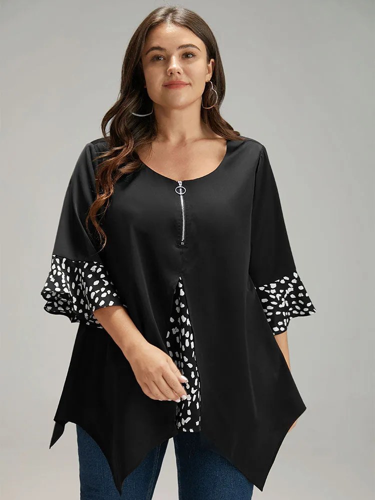 Water Drop Patchwork Ruffles Half Zip Blouse sold by Bloomchic product image thumbnail 2