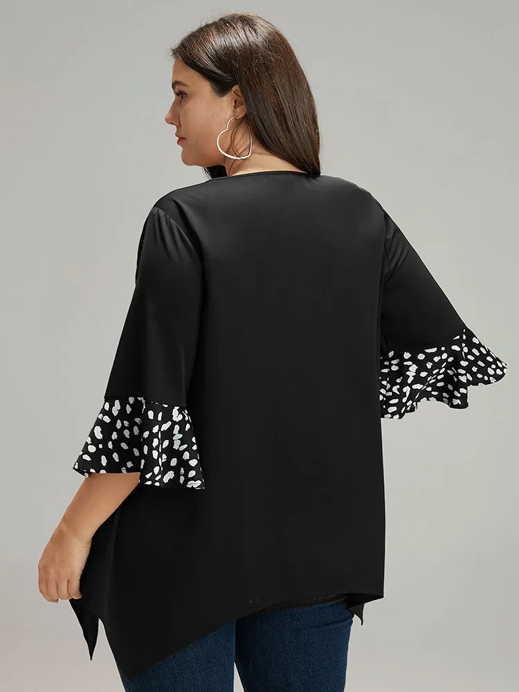 Water Drop Patchwork Ruffles Half Zip Blouse sold by Bloomchic product image thumbnail 3