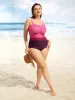 Heart Neckline Gradient Dyeing Ruched One Piece Swimsuit sold by Bloomchic