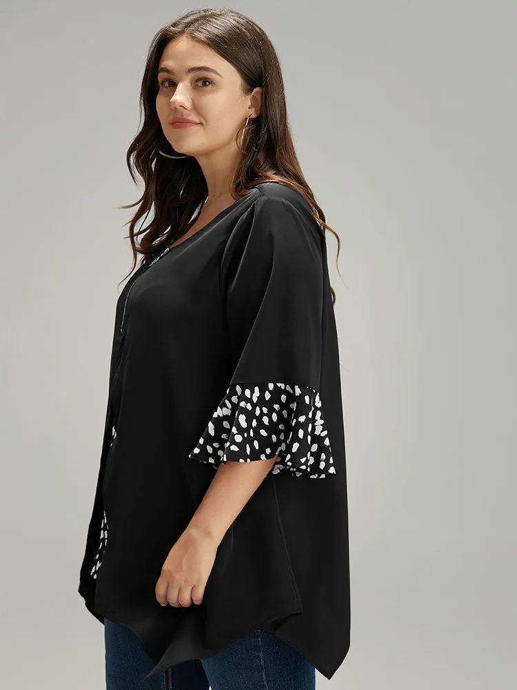 Water Drop Patchwork Ruffles Half Zip Blouse sold by Bloomchic product image thumbnail 4