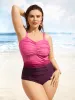 Heart Neckline Gradient Dyeing Ruched One Piece Swimsuit sold by Bloomchic