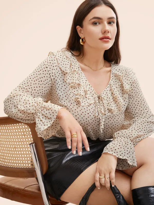 Chiffon Leopard Print Ruffle Trim Blouse sold by Bloomchic