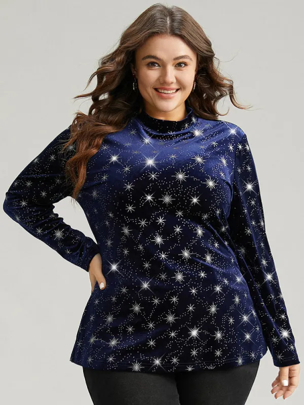 Star Glitter Mock Neck T-shirt sold by Bloomchic