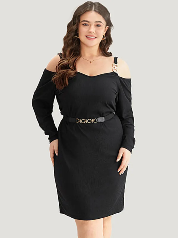 Plain Rib Knit Metal Detail Cami Dress sold by Bloomchic