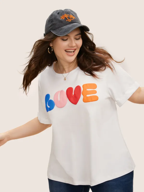 Cotton Round Neck Contrast Letter Print T-shirt sold by Bloomchic