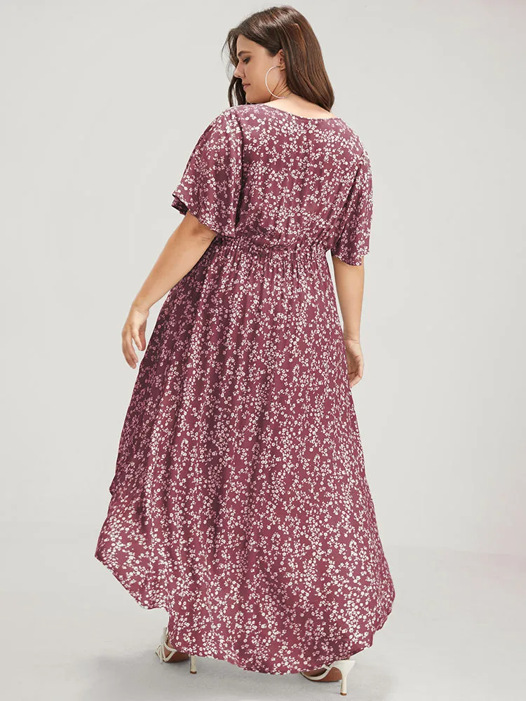 Ditsy Floral High Low Hem Shirred Ruffles Wrap Blouse sold by Bloomchic product image thumbnail 3