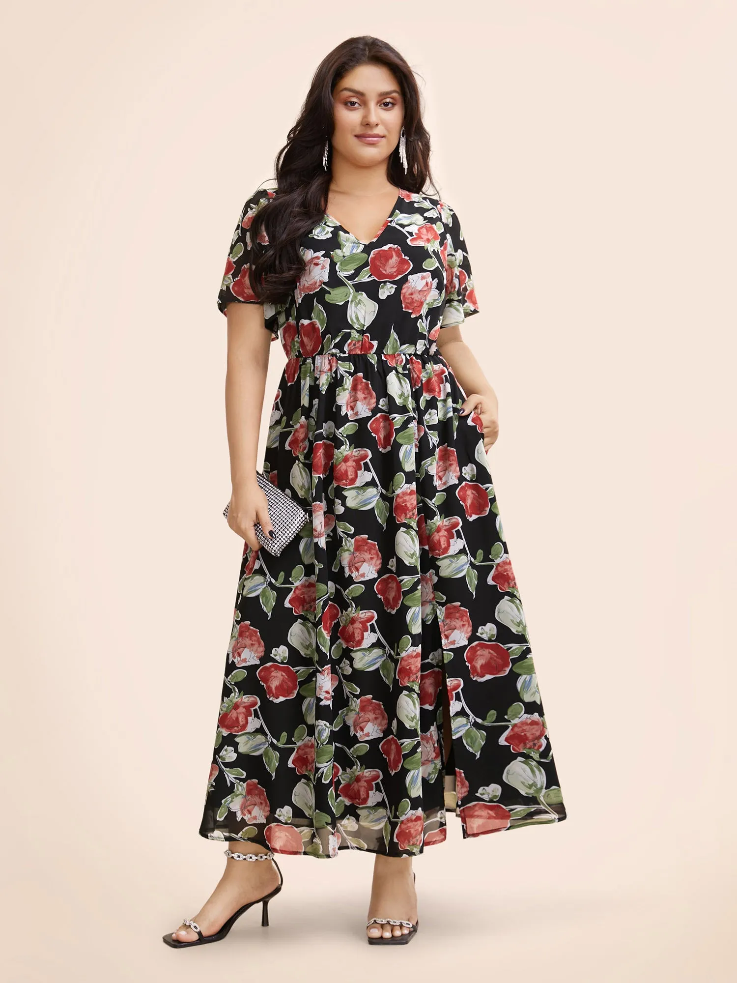 Floral Tie Knot Slit Hem Maxi Dress sold by Bloomchic product image thumbnail 3