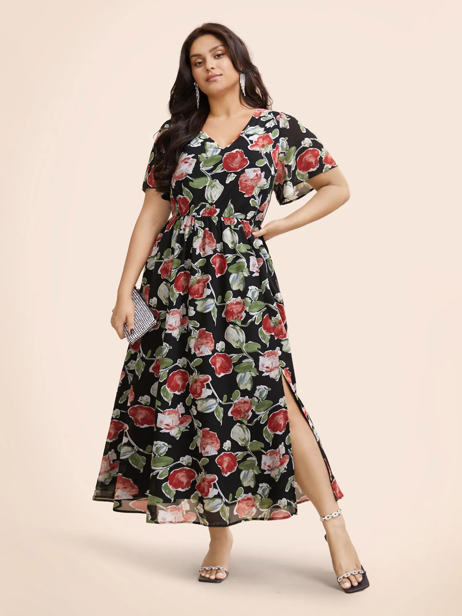 Floral Tie Knot Slit Hem Maxi Dress sold by Bloomchic
