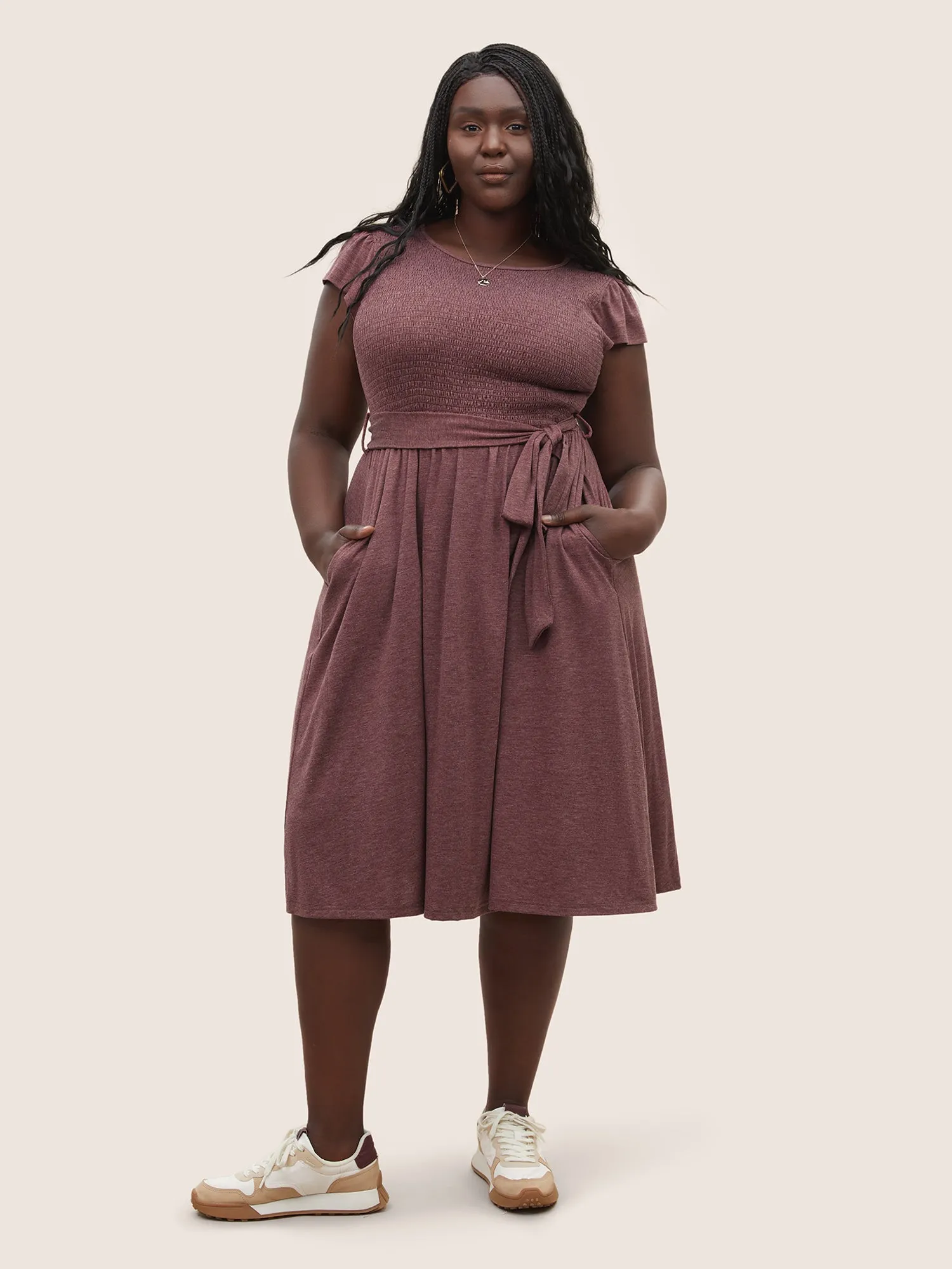 Supersoft Essentials Shirred Ruffle Cap Sleeve Dress sold by Bloomchic product image thumbnail 4