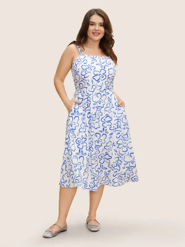 Floral Print Elastic Waist Sleeveless Midi Dress sold by Bloomchic